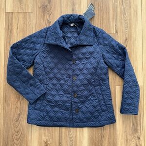 Land’s End NWT navy blue quilted button up packable jacket